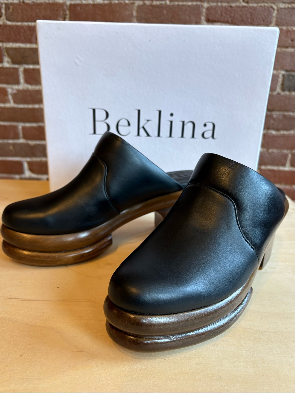 Beklina Sedia Clog Black Leather Double Chunky Platform Soft Uppers Lined Nib — image 8 of 8